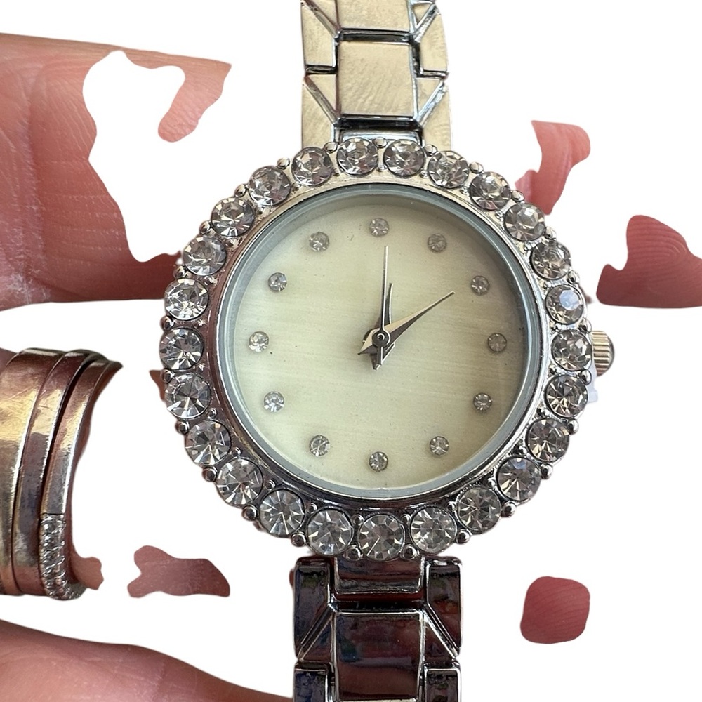 Silver Tone Rhinestone Rimmed Watch - Picture 6 of 7